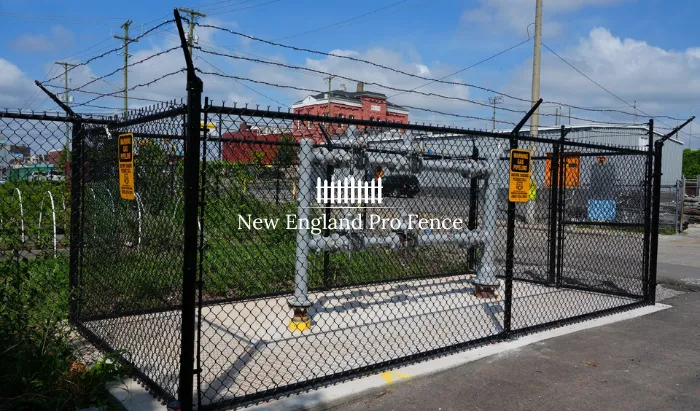 Heavy-duty commercial chain link fencing for businesses, parking lots, warehouses, and industrial properties. Heavier gauge wire and stronger posts for maximum security. Available with barbed wire or razor wire tops for high-security applications.