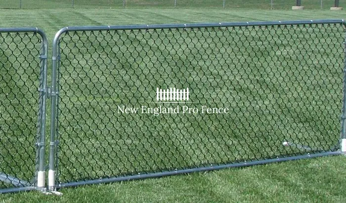 Portable chain link fence panels for construction sites, events, and temporary security needs. Quick to set up and take down. Available for rent or purchase throughout Massachusetts.