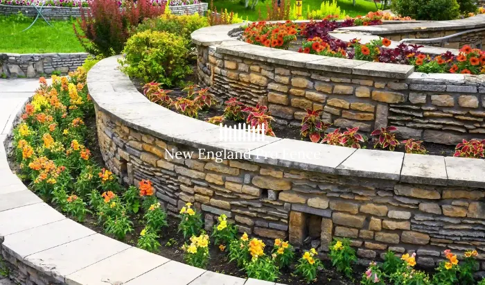 Decorative stone walls for garden beds, raised planters, and landscape borders. Low walls (1 to 3 feet) that define outdoor spaces, contain soil for raised gardens, and add visual interest throughout your landscape. Available in fieldstone, bluestone, and granite. The most popular masonry feature for Massachusetts homeowners who love their gardens.