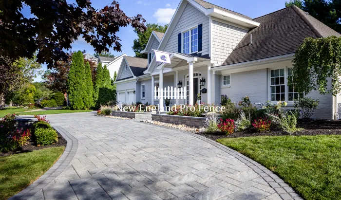 Premium bluestone, granite, and flagstone driveways for a luxury, one-of-a-kind look. Each stone is unique in color and texture. Ideal for upscale Massachusetts homes seeking a high-end, architecturally distinct driveway. The most premium paver option available.